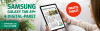 Eine Person hält ein Samsung Galaxy Tab A9+ mit der Zeitung 'NRZ' und dem Text 'GRATIS TABLET' auf einem Tisch mit einer Couch.