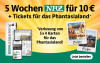 Text: 5 Wochen Zeitung für 10 € inklusive Tickets für das Phantasialand, Verlosung von 5x4 Karten