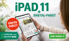 Werbung für iPAD 11 mit Digital-Paket, bietet E-PAPER inklusive NRZ PLUS. Text Gratis Tablet und Jetzt sichern auf grünem Button.