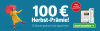 Angebot 100 Euro Herbst Prämie 12 Monate Zeitung gedruckt und digital lesen, Frau mit rotem Schirm und Button Jetzt bestellen
