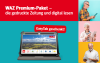 Senioren nutzen Tablets, darüber 'WAZ Premium-Paket – gedruckte Zeitung und digital lesen'; rechts Tablet mit 'EasyTab geschenkt!'