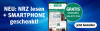 Ein Smartphone zeigt die NRZ App mit dem Angebot 'NEU: NRZ lesen + SMARTPHONE geschenkt!'. 