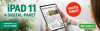 Werbung für iPAD 11 mit Digital-Paket, bietet E-PAPER inklusive NRZ PLUS. Text Gratis Tablet und Jetzt sichern auf grünem Button.